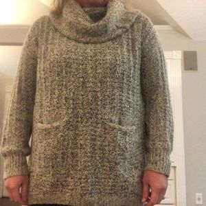 Grey and white cowl neck sweater